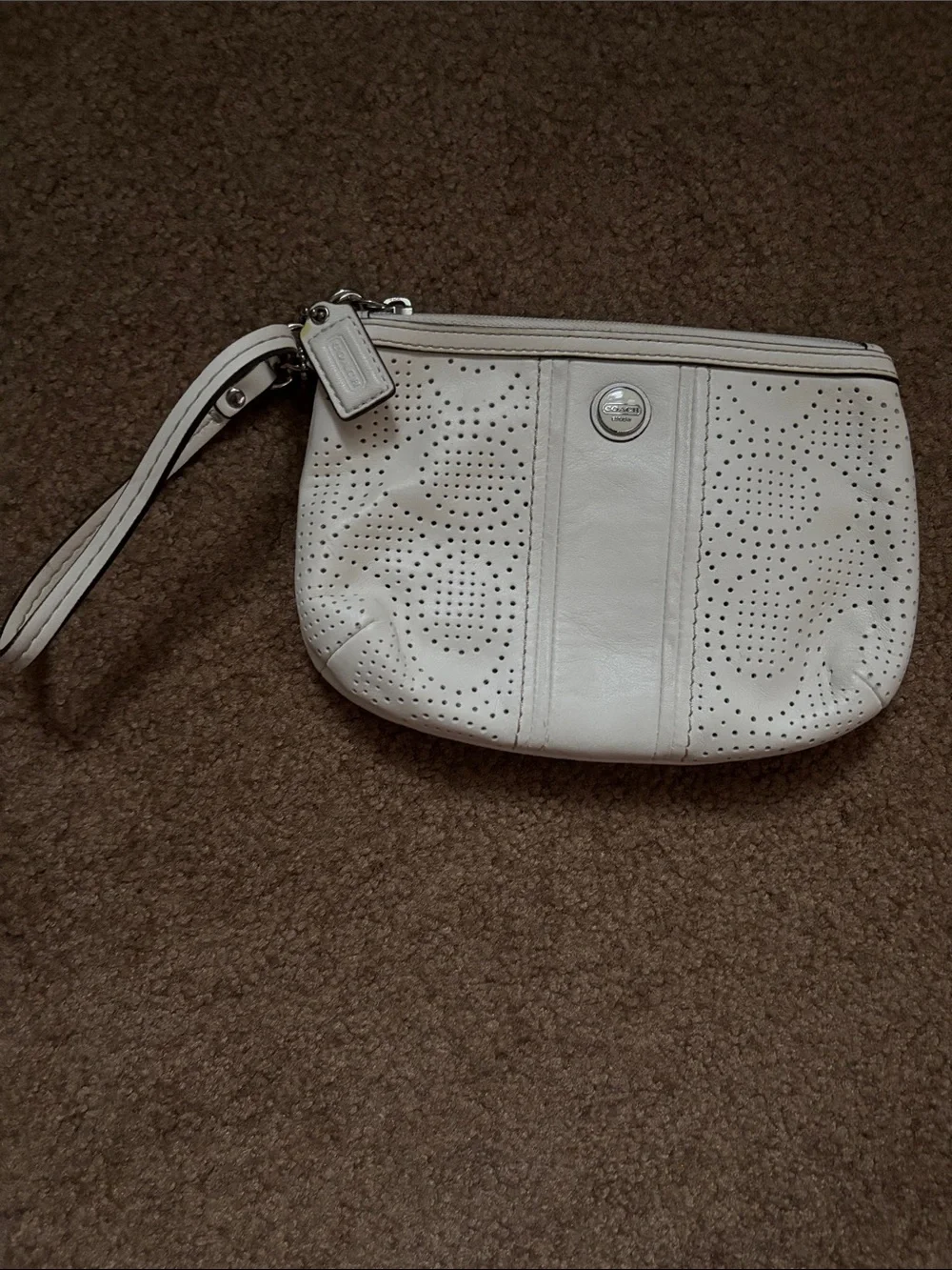 Coach Perforated Leather Wristlet in White